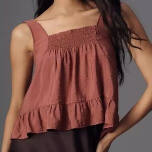Maeve By Anthropologie Smocked Ruffle-hem Swing Tank Top
